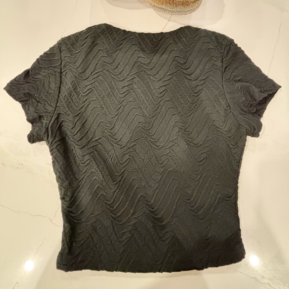 Princess Polly Black Textured set Short Sleeve Top and mini skirt front opening